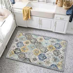 Small Oriental Accent Indoor Door Mat 2x3ft Non Slip Area Rug for Entryway Bedroom Kitchen Machine Washable for Home Use