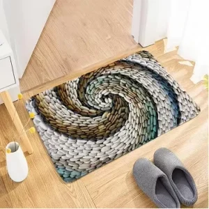 Small Washable Durable Non-Slip PVC Backing Polyester Nordic Design Stone Pattern Carpet Modern Pebble Print Bathroom Mat