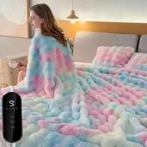 Smart Control Electric Heated Blanket Soft Bubble Fuzzy Plush Fabric Adjustable Warm Throw Blanket for Couch and Bed
