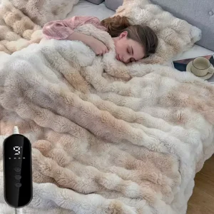 Smart Control Electric Heated Throw Blanket Soft Bubble Fuzzy Fabric Adjustable Heating with Mite Removal for Couch and Bed