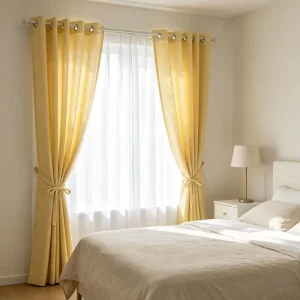 Smooth Grommet Curtains for Bedroom Blackout Custom Motorized Smart Remote Control for Hotel Use Soft Polyester Linen Modern