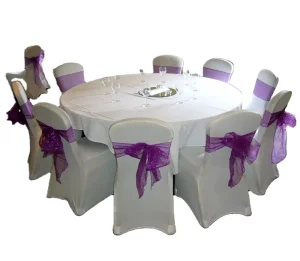 Snow White Plain Dyed Nylon Stretch Banquet Seat Cover Cloths for Chairs with Organza Sashes