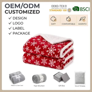 Snowflake Christmas Sherpa Throw Blanket Soft Reversible Fleece 50×60 Winter Blanket for Couch & Bed Cozy Christmas Home Decor