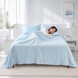 Snowflake Cool-to-Touch Comforter Set with 3D Mesh Breathable Cooling Mattress Pad 2 Pillowcases Summer Bedding for Hot Sleepers