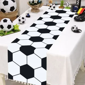 Soccer Kids Birthday Party Supplies Table Decorations White Black Football Disposable PE Table Runner