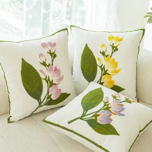 Sofa Bed Living Room Decor Embroidery Floral Cotton Throw Standard Pillow Case
