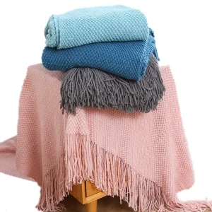Sofa Blanket Beanie Knitted Raschel Blanket for Office Hotel Bedside Waffle Air Conditioning for Lunch Break Nap