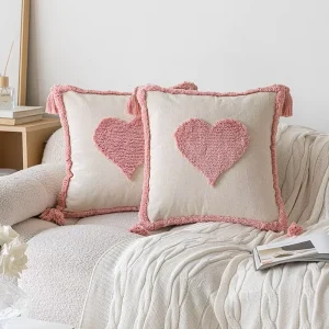 Sofa Throw Pillow Tufted Embroidery Love Pillow Luxury Valentines Day Washable and Removable Pillow Cushion Cover Decor