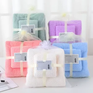 Soft 100% Coral Fleece Towel and Bath Towel Set High Density Thick Absorbent Washcloth for Hotel Bathroom and Home Use