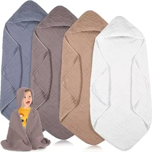 Soft Absorbent 100% Muslin Cotton Newborn Essential Bath Towel Hooded Baby Towels for Infant Toddler Kids Bathroom Essential