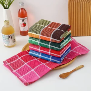 Soft Absorbent Lint Free Waffle Weave Cotton Dish Towels Plain Style for Dishware Kitchen Surfaces Cleaning