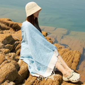 Soft Absorbent Turkish Cotton Beach Towel Quick Dry Sand-Free Lightweight Compact Travel Towel Striped Custom Logo