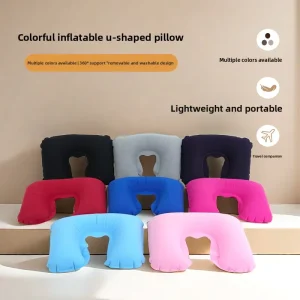 Soft Air Throw Pillow Velvet Surface Oreiller PVC Nap Almohada Flocked Compact Neck Takiya Inflatable Cushion for Travel Outdoor