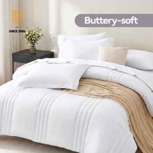 Soft All-Season Bedding Gift with Comforter, Sheets Pillowcases & Shams Modern Vertical Quilted Room Decor 7 Pieces Bed in a Bag