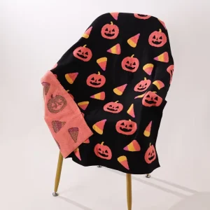 Soft Anti Pilling Decorative Warm 30*40 Halloween Pattern Hand Knit Cable Throw Blanket for All Season Indoor Use
