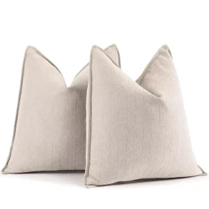 Soft Beige Throw Pillow Cover Flange Edge Gray Chenille Pillow Cover With Logo