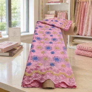 Soft Breathable 100% Cotton Knitted Embroidery Fabric Medium Weight Embroidered Cloth for Kids Wear