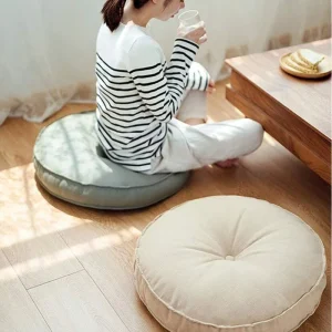 Soft Breathable Cotton Linen Floor Cushion Removable Meditation Pillow for Home Patio Butt Support Woven Technique
