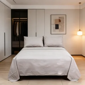 Soft Breathable Sheet Set Wrinkle Resistant 3/4PCS Damask Stripe Sheet Set 300TC Cotton Sheet Set
