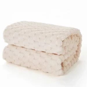 Soft Breathable Solid Color Jacquard Embossed Flannel Throw Blanket Coral Fleece Blanket