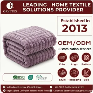 Soft Breathable Solid Color Jacquard Embossed Flannel Throw Blanket for Home
