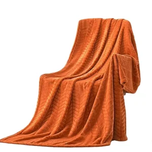 Soft Brushed Flannel Throw Blanket Burnt Orange Fleece Blankets Chevron Pattern for Sofa Chair Couch