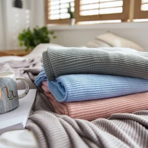 Soft Cool 100% Bamboo Fiber Knitted Throw Blanket for Home Sofa Decoration Warm Travel