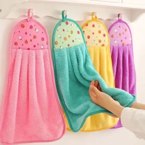 Soft Coral Velvet Microfiber Hand Towel Hanging Coral Fleece Towel Kitchen Bathroom Absorbent Towel for Portable Home Hotel
