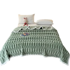 Soft Cosy Warm Faux Rabbit Plush Throw Bed Blanket Printed Woven Techniques for Home Hotel Livingroom Bed Cover
