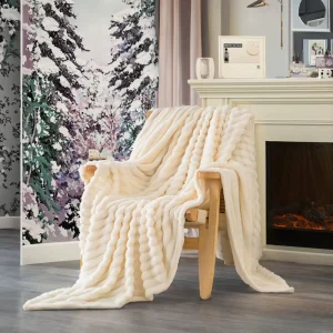 Soft Cozy 3D Decorative Jacquard Knitted Leaf Flannel Lightweight Fleece 100% Polyester Blanket Plush Wrap Antistatic All Season