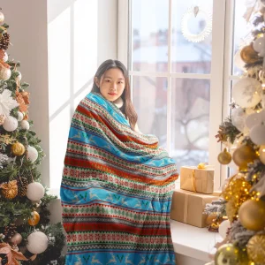 Soft Cozy Christmas Blanket Two Layer Sherpa Flannel Sustainable Safe Four Seasons Use Portable Wearable Holiday OEM