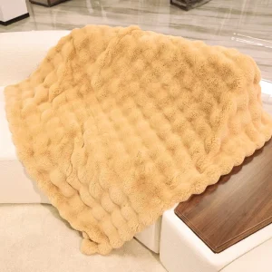 Soft Cozy Embossed Bubble Faux Fur Throw Luxury 3D Rabbit Fur Couch Blanket Decorative Shaggy Fleece Blankets