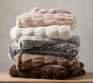 Soft Cozy Modern Striped Faux Fur 100% Polyester Portable Plush Throw Blanket for Sofa Bed and Airplane Use