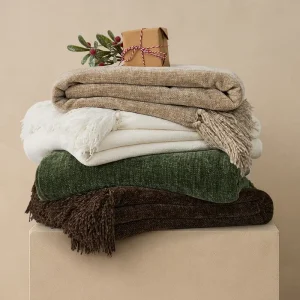 Soft Custom Made Chenille Woven Sofa Bed Throw Blanket with Tassel
