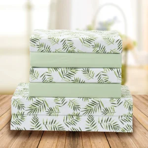 Soft Double Matte 4 piece Bed Sheets Set Palm Leaves Patterns Bedding Cover Set Microfiber Bed Sheet Set