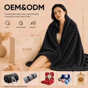 Soft Flannel Blanket Decorative Stripes Cord Fleece Blanket as Sofa Throw for Living Room