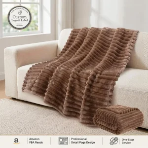 Soft Flannel Throw Blanket Striped Mocha Soft and Warm Cozy Blanket for Couch Bed Sofa Lightweight All Season Home Decor