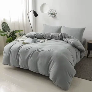Soft Fleece Light Grey 3pc Duvet Cover Set with Pillowcase