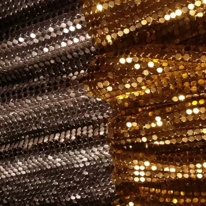 Soft Flexible Aluminum Chainmail Metal Mesh Fabric Silver Metallic Aluminum Sequin Table Cloth