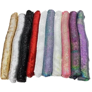 Soft Flexible Aluminum Chainmail Woven Net Fabric for Bags and Accessories Polyester Metallic Material