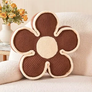 Soft Flower Shaped Floor Cushion Decorative Throw Pillow Plush Bedroom Seating Cushion Brown Flower Decor Plush Pillow