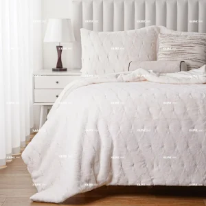 Soft Fluffy Diamond Embossed Comforter Set Luxury Plush Bedding Kit for Home Apartment