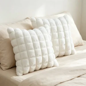 Soft Fluffy Faux Fur Throw Pillow Cover Striped Plush Cushion Case Ergonomic Invisible Zipper Removable Washable Decorative for