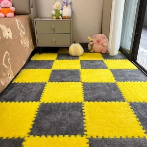 Soft Fluffy Foam Square Carpet Tiles with Border for Home Playrooms
