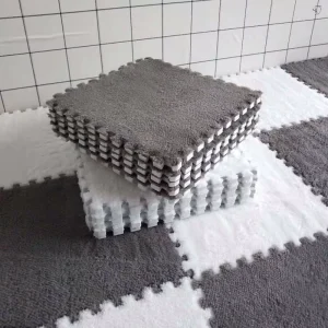 Soft Fluffy Foam Square Carpet Tiles with Border for Home Playrooms