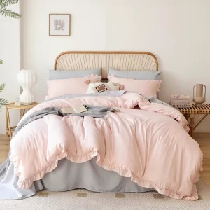 Soft Fluffy Polyester Comforter Set 3PCS (1 Ruffled Blush Comforter Set 2 Pillowcases) Modern Eco Friendly All Season Blush