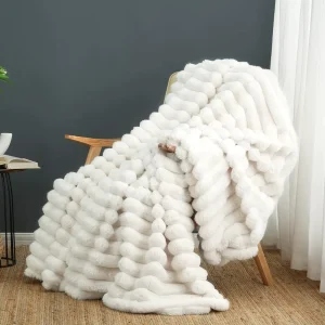 Soft Fuzzy Cozy Luxury Weighted Rabbit Fur Blanket for Bed and Travel Winter Warm