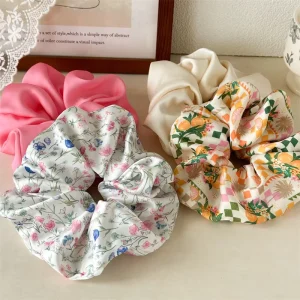 Soft Glossy Satin Elastic Hair Scrunchies Multi Styles Floral Citrus Print Ponytail Accessories Daily Party Wedding Use