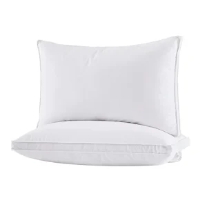 Soft Gusseted Bed Pillows for Sleeping with 100% Cotton Shell Set of 2 King Size