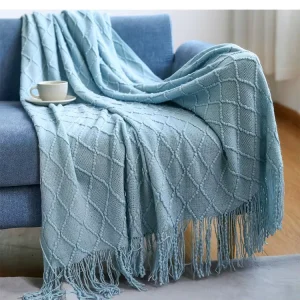 Soft Knitted Throw Blanket with Tassels Lightweight for Couch Sofa Office Bed Summer Air Conditioning Nap Blanket